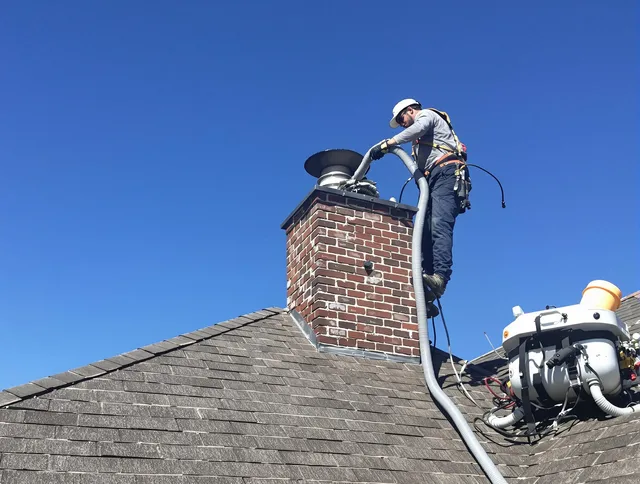 Dedicated Groton Chimney Sweep team member cleaning a chimney in Groton, CT