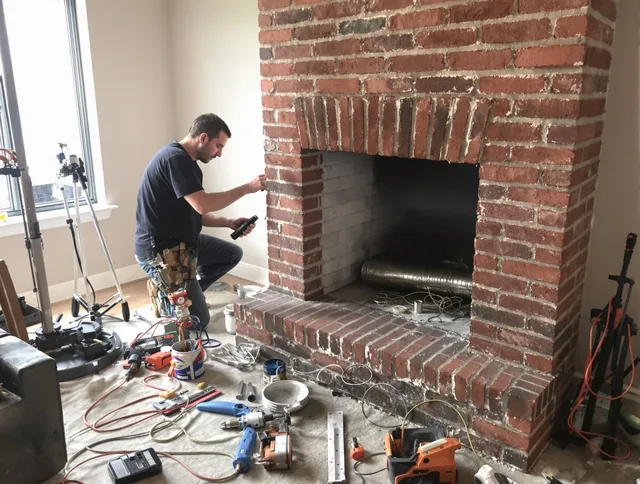 Groton Chimney Sweep specialist finalizing chimney liner service in Groton, CT