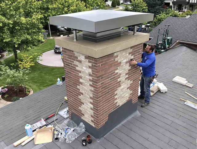 Groton Chimney Sweep team working on a custom chimney remodel in Groton, CT