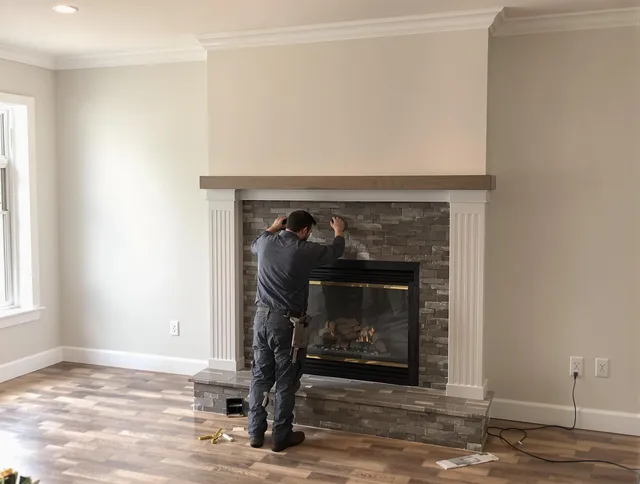 Groton Chimney Sweep finishing a custom fireplace install in Groton, CT